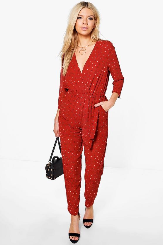 Hani Wrap Front Polka Dot Jumpsuit